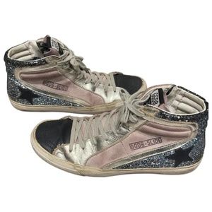 Golden Goose Slide Limited Sneaker black accent with blue sparkle sz 39